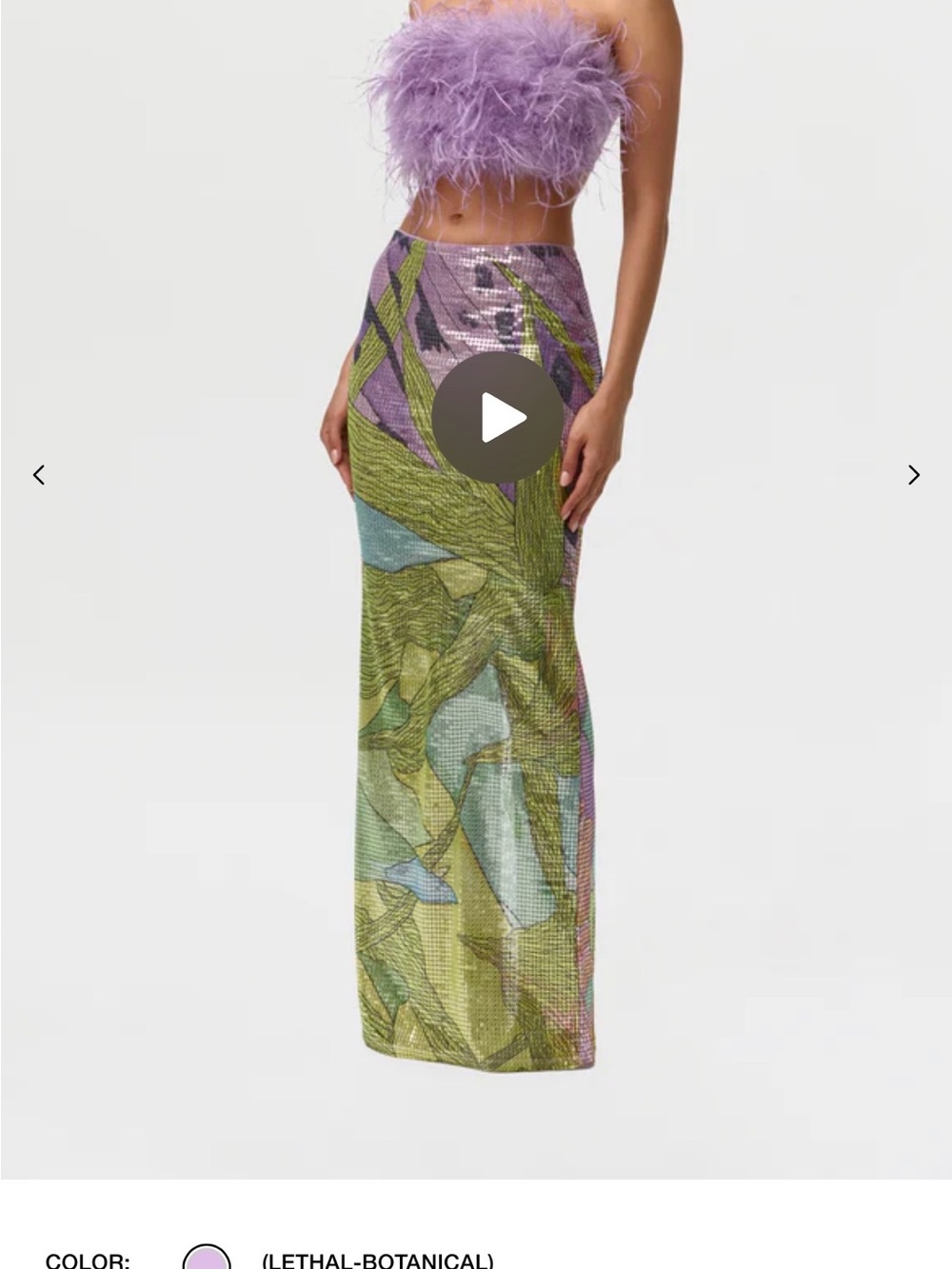 Naked wardrobe LETHAL-BOTANICAL Sequin Maxi Skirt in Green & Purple & top xs